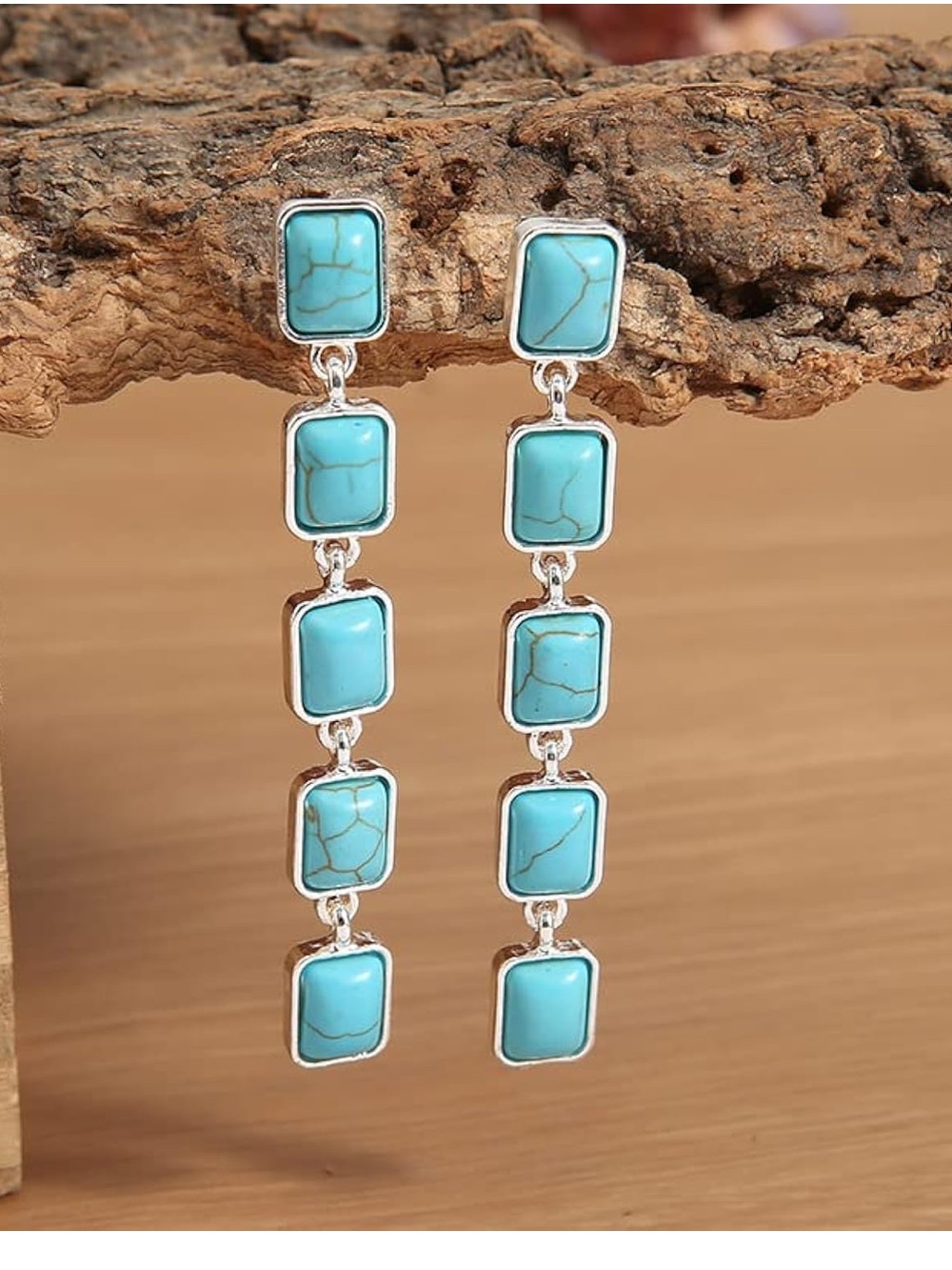 Turquoise Drop Earrings - Silver-Tone Multi-Stone Dangle